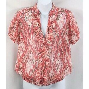 Apt 9 Chiffon Top S Pink Multi Polka Dot Smocked Ruffles Flowy Dainty Coquette